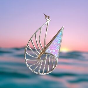 Lab Fire Opal Nautilus Shell Silver Pendant Necklace Womens Beach Jewelry & Gift
